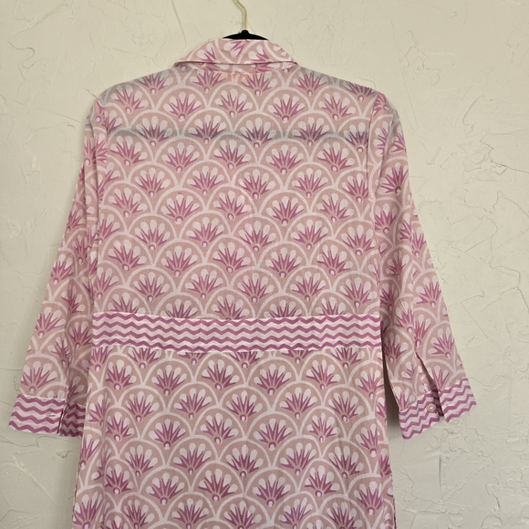 Oliphant Button Up Pink White Tan Fan Shirt Dress Maxi, S - Picture 8 of 11